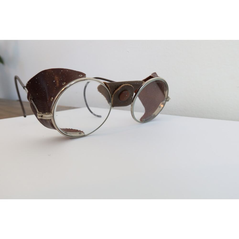 Vintage Cesco Steampunk Motorcycle Glasses Safety Glasses Leather Side Shields
